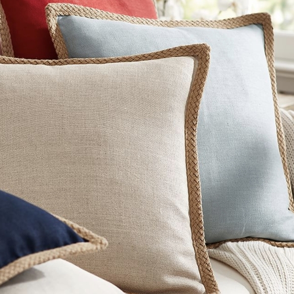 Pottery Barn Other - New Pottery Barn Jute Braid Linen Pillow Cover Sham Aqua Blue 20" x 20"